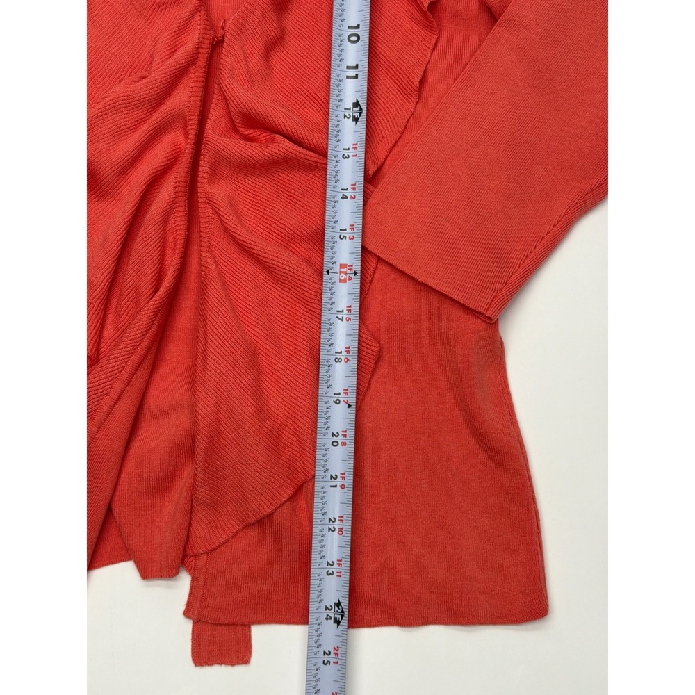 Sharon Young Womens Coral Silk Ruffle Front Ribbed 3/4 Sleeve Cardigan Small NWT - Picture 5 of 11
